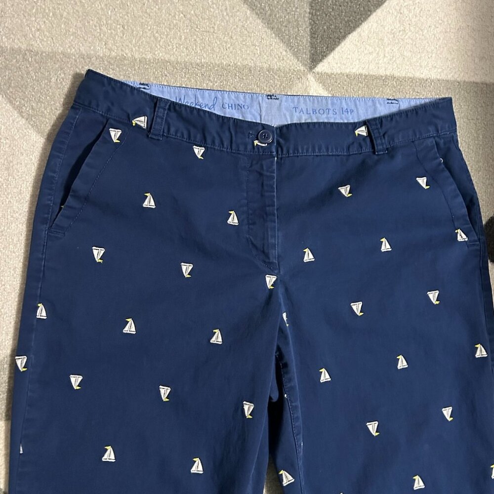 Talbots Navy/Embroidered Sailboats Weekend Chino Pants Women's 14P
